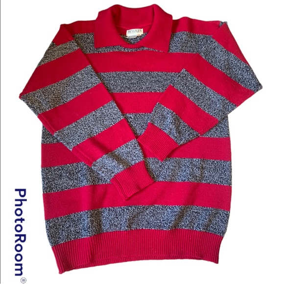 Vintage 80's Fuchsia & Charcoal Preppy Sweater Made in Taiwan Republic of China - Picture 6 of 10